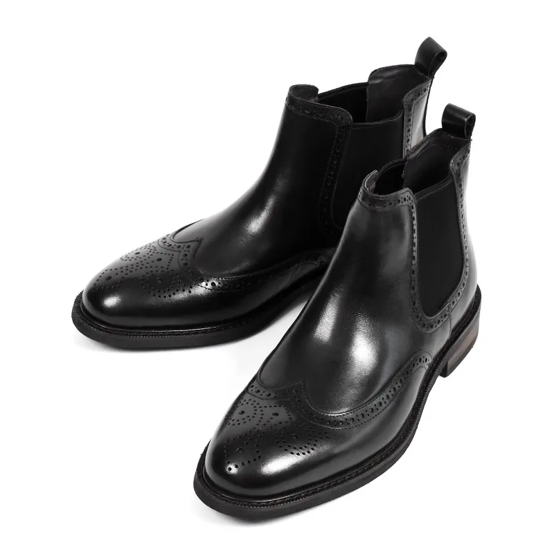 

British casual Business Work Boots Men's Shoes Handmade Genuine Leather Fashion Commuter Formal Chelsea Boots Male Spring Autumn