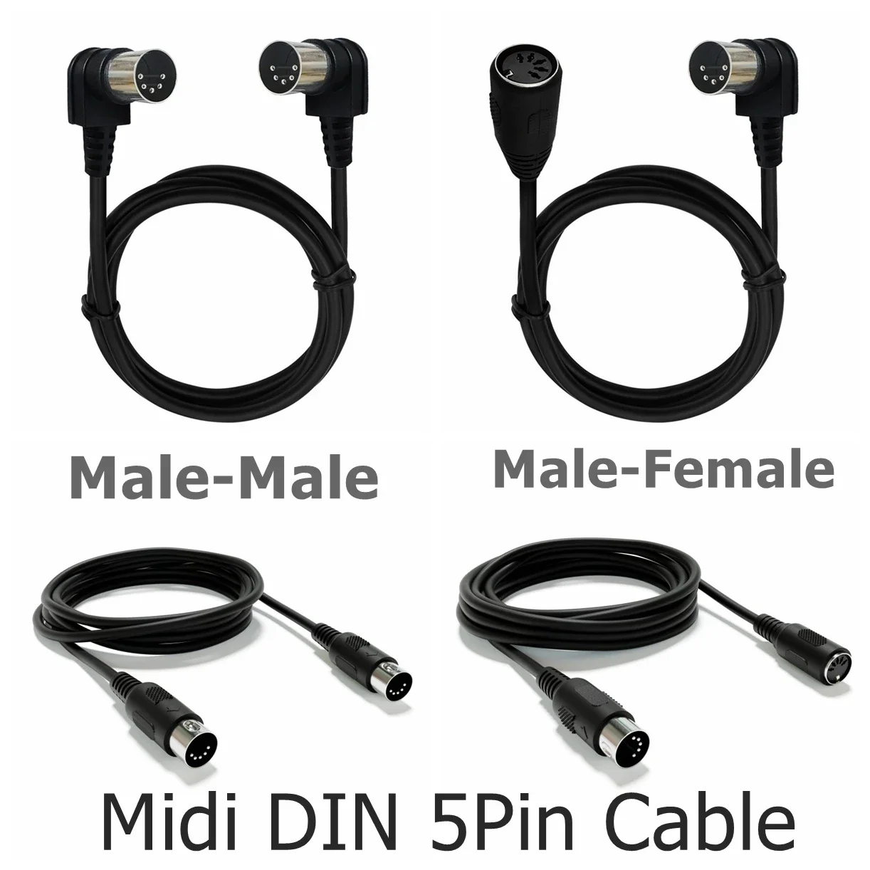 MIDI 5pin Male To Male & Female DIN 5pin Plug Socket Extension Cord DIN Audio Cable Leads For Speaker Plug Black 3m/1.5m 0.5m