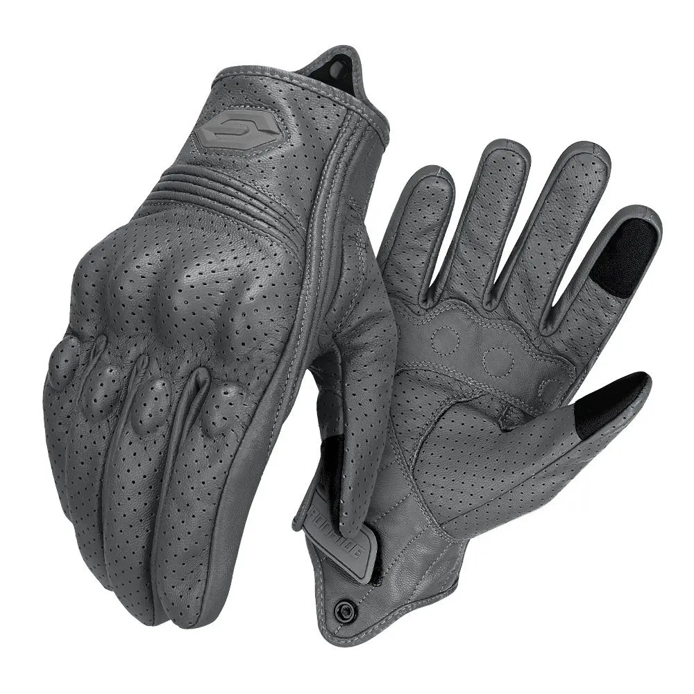 

New Retro Perforated Leather Motorcycle Gloves Men Women Full Finger Motocross Biker Glove Guantes Moto Equipment M-2XL