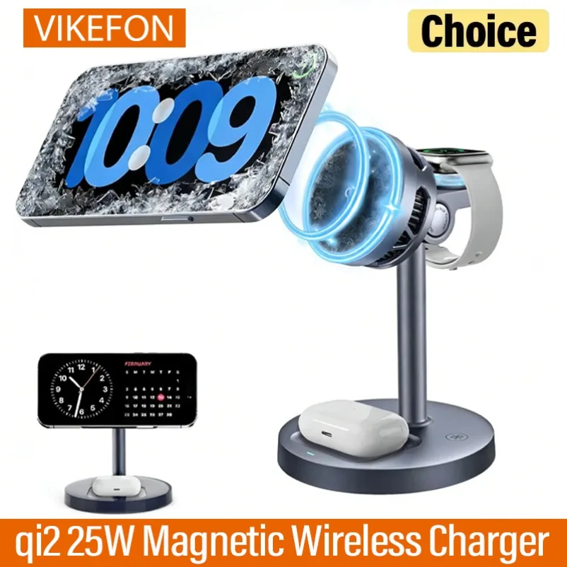 

qi2 25W Magnetic Wireless Charger & LED Light & Air Cooling For iPhone 17 16 15 14 13 12 Apple Watch Airpods Pro Fast Charging