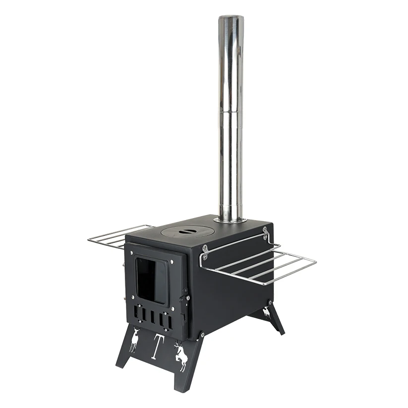 Foldable Stainless Steel Camping Tent Stove & Outdoor Heater with Charcoal Fuel for Wilderness Use