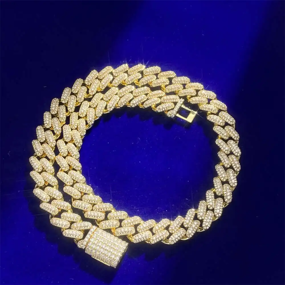 10k Yellow Gold Solid 925 Sterling Silver Cz Box Clasp Miami Cuban Link Necklace Chain