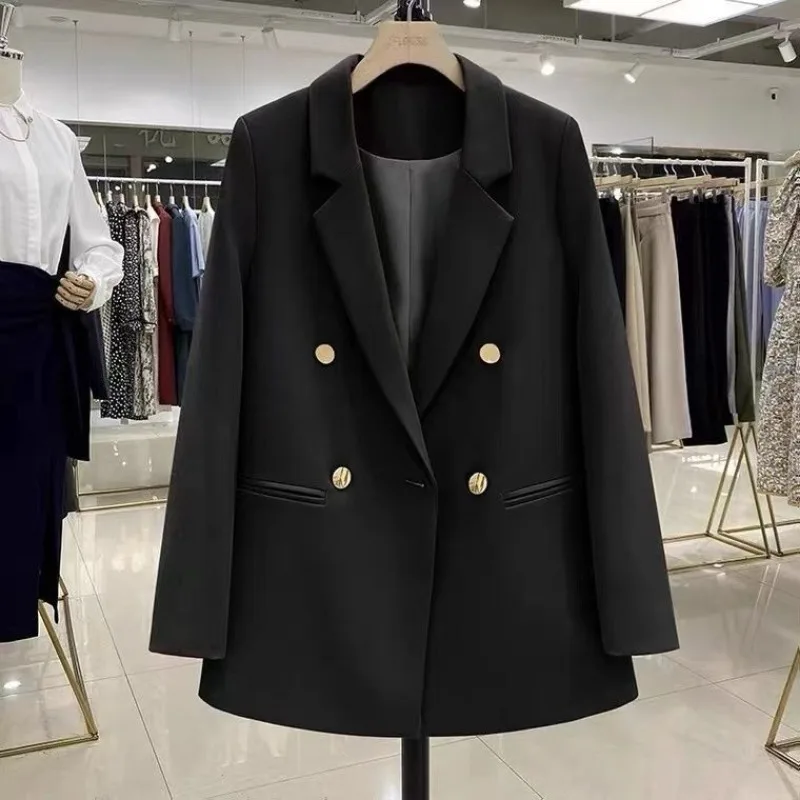 Blazer Women Long Sleeve Korean Chic White Black Blazer Spring Autumn Jacket Office Lady Double-breasted Women Clothes Coat New
