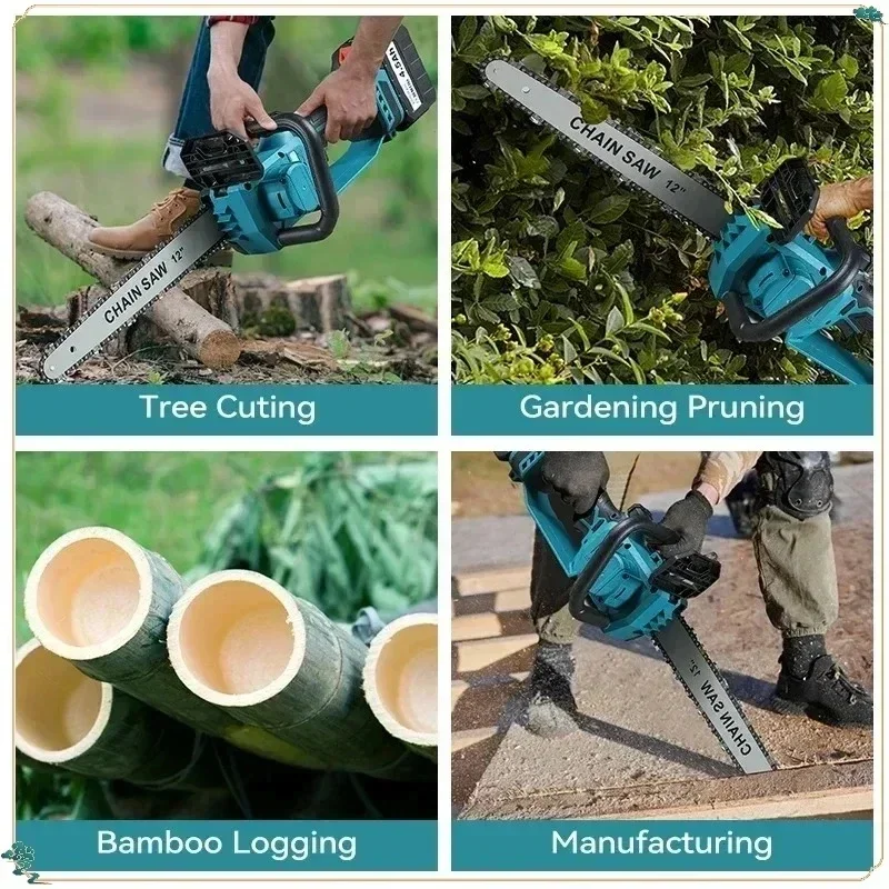 Vesmatity Brushless 12 Inch Woodworking Chainsaw 6600W 18V Battery Auto Oiler Cordless Electric Saw Garden Tree Pruning Cutting