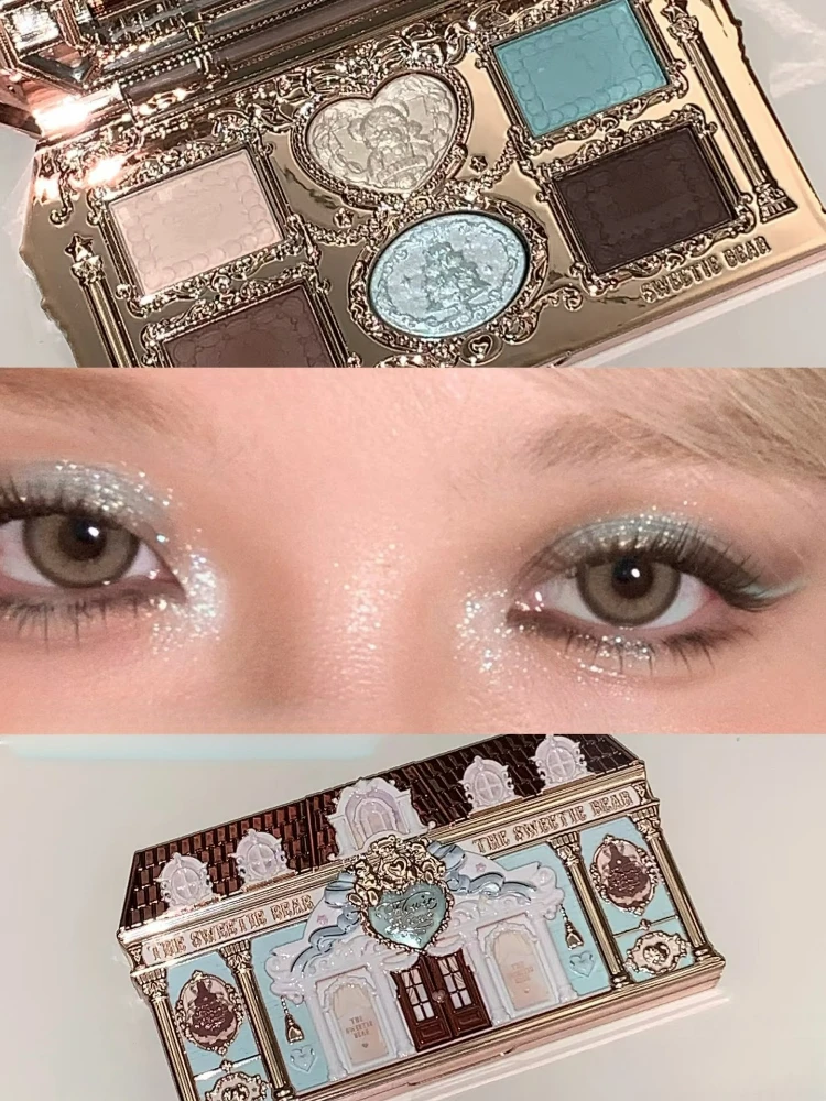 Flower Knows The Sweetie Bear Collection Ombretto a 6 colori Perla opaca Scultura in rilievo carino Occhi Viso Trucco a lunga durata