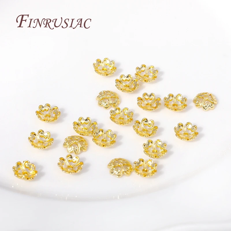 Trendy Hollow Flower Caps For Beads 8MM 18K Gold Plated Brass Metal Bead End Caps DIY Beading Jewelry Making Supplies