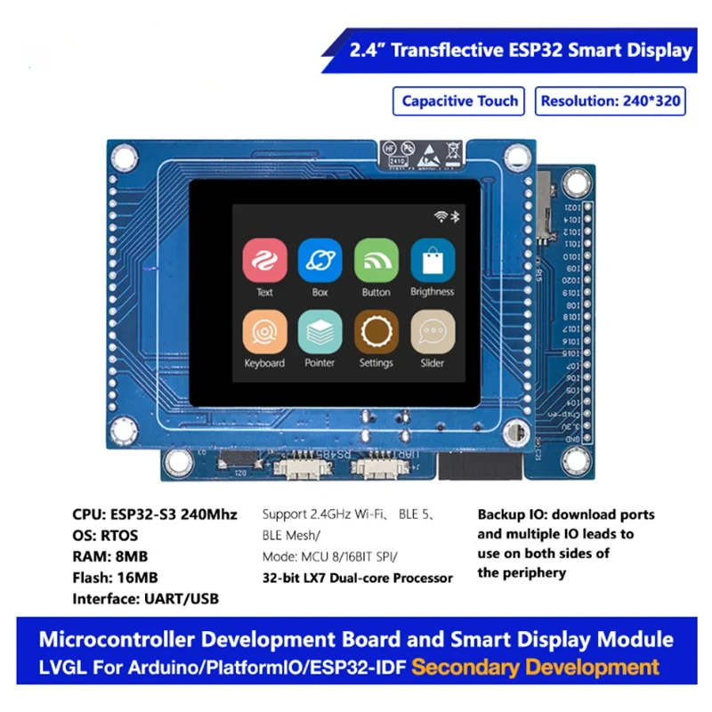 2.4 Inch Transflective TFT LCD ESP32 S3 Touch Display Dual Core LVGL HMI 16M Flash Ardu-ino WIFI&Bles LCD TFT Module