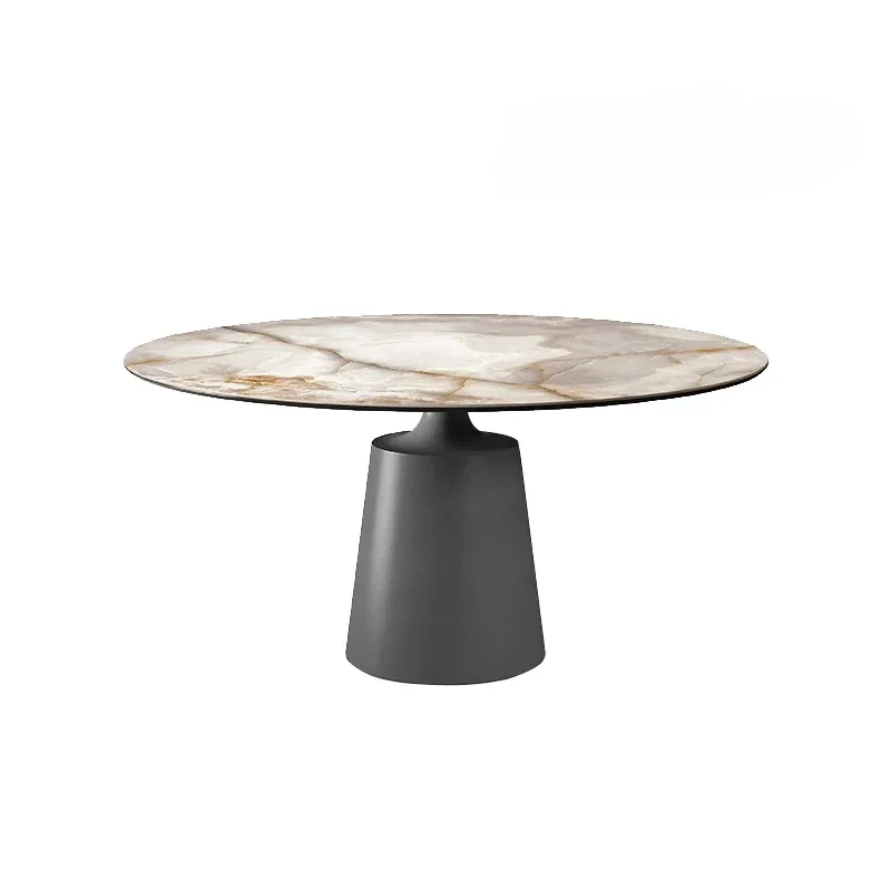 

Светлая роскошная каменная тарелка в итальянском стиле, круглый обеденный стол в стиле ретро, светлый роскошный современный простой обеденный стол для гостиной