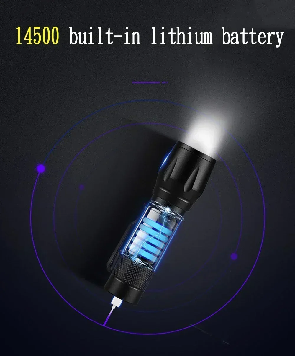 1500000LUM LED Flashlight High Power Type-C Rechargeable Torch Zoomable Light for Outdoor Camping Hiking Lamp Emergency /.'p[