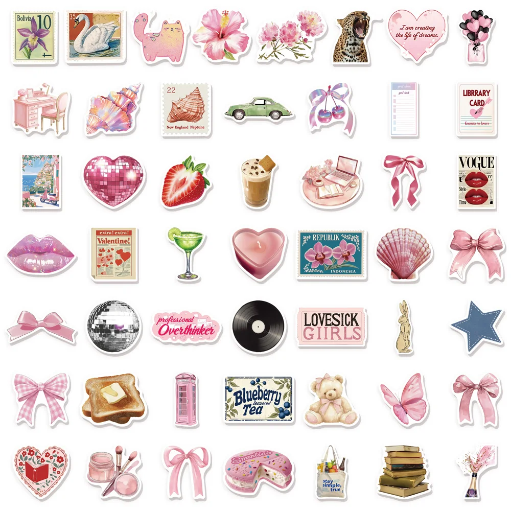 50 قطعة من ملصقات الكتابة على الجدران الإبداعية من سلسلة مذكرات النفايات الوردية، ملصقات الأمتعة ذاتية الصنع لكوب الماء والكمبيوتر اللوحي #6