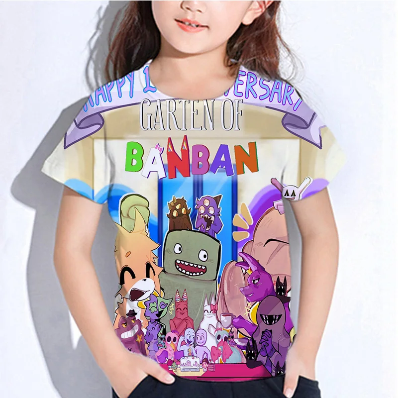 Y2k Garten of Banban متعة لعبة تي شيرت الاطفال الكرتون ثلاثية الأبعاد طباعة قصيرة الأكمام تي شيرت فتاة بلايز عادية Banban حديقة Kawayi التي شيرت