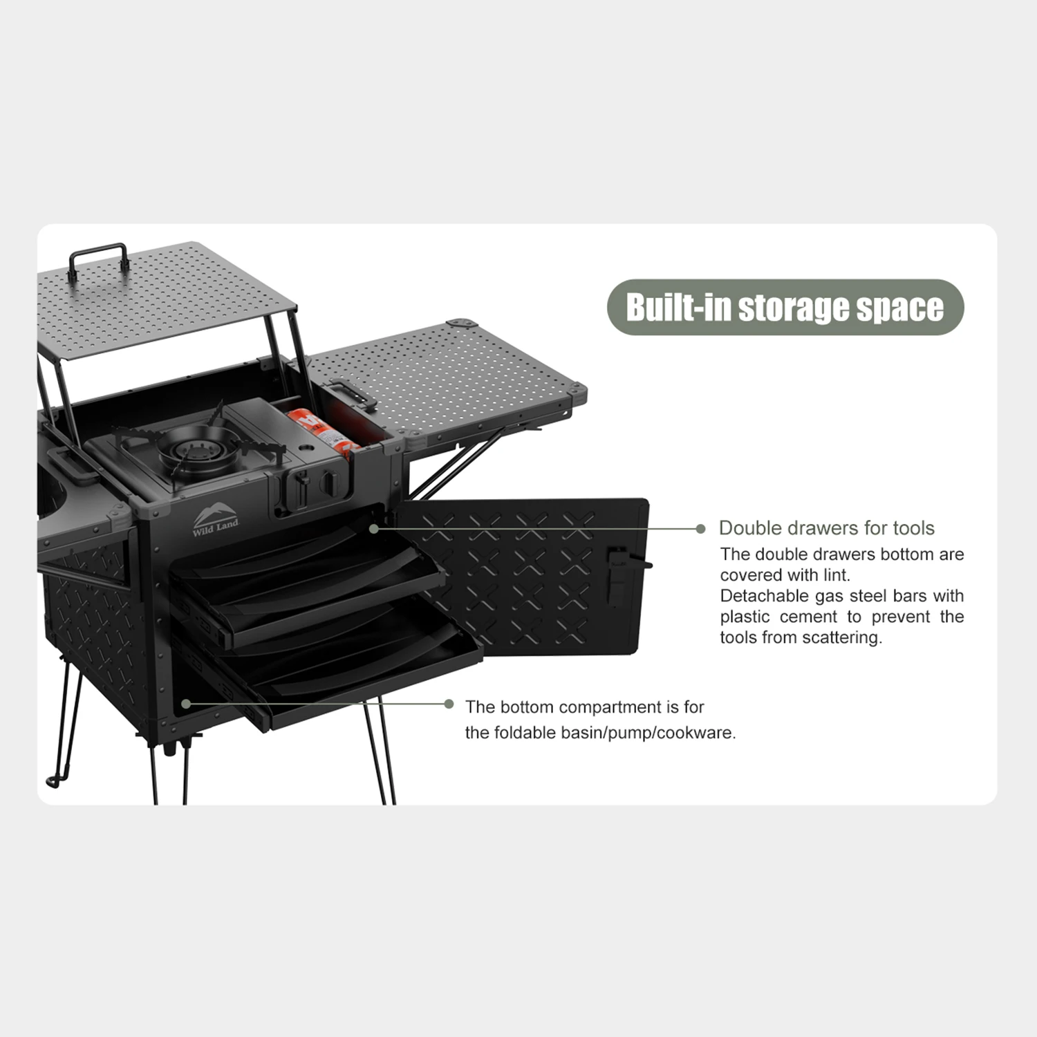 All-in-one camping kitchen solutions Integrated kitchen box - gas stove BBQ