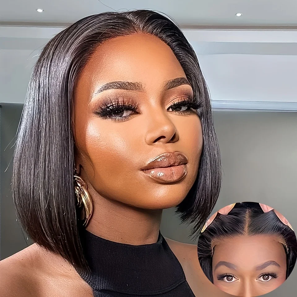 

Put on and Go 4x4 Glueless Bob Wigs Human Hair Wig for Women Brazilian Remy, Pre-Cut 4x4 Lace Closure 150 Density Straight Style