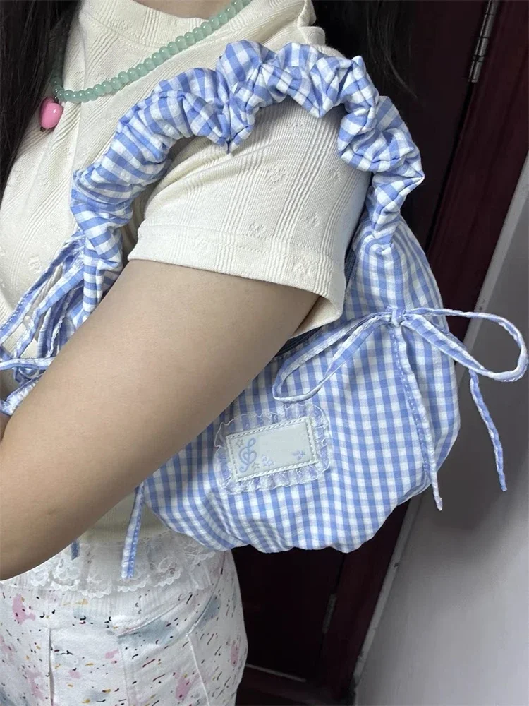 

Fashion Plaid Pleated Women's Handbag Sweet Girl Ballet Style Handbags Single Shoulder Underarm Bag