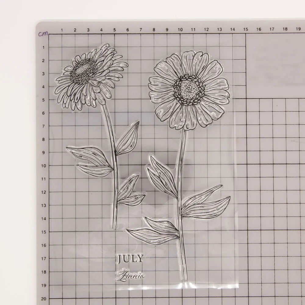 Clear Rubber Stamp, July Zinnia FLowers Transparent Silicone Seals Stamp for Card Making Crafting DIY Album Notebook Decor T1834