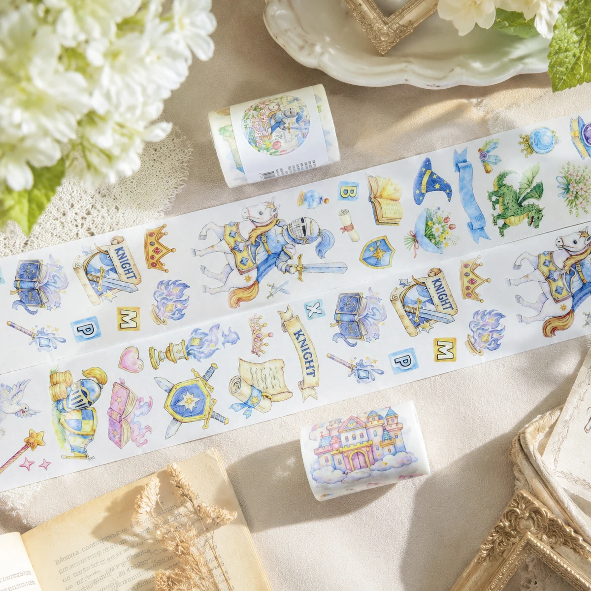 2m/Roll Pre-Cut Knight Washi Tape Crown Masking Tape Decorative Adhesive Stickers For Planner Scrapbooking Journal Aesthetic