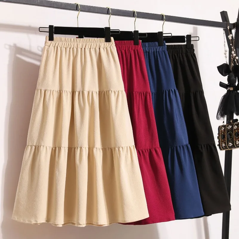 New Spring Summer Collection Elasticity Splice High Waist Slim Tiered Skirt Solid Female Medium Long A-line Umbrella Skirt 2026