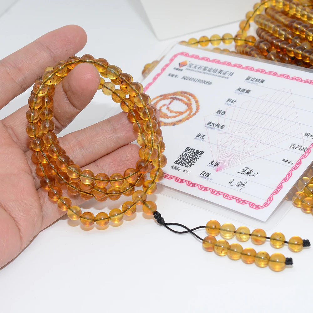 Natural Baltic Amber 108 Beads Mala Necklace 6.5mm-7mm