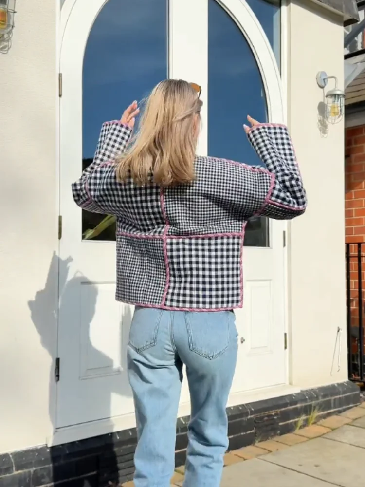 Abrigos cálidos de doble cara para mujer, abrigo grueso holgado de manga larga con botones estampados, prendas de vestir para mujer para Otoño e Invierno 2025