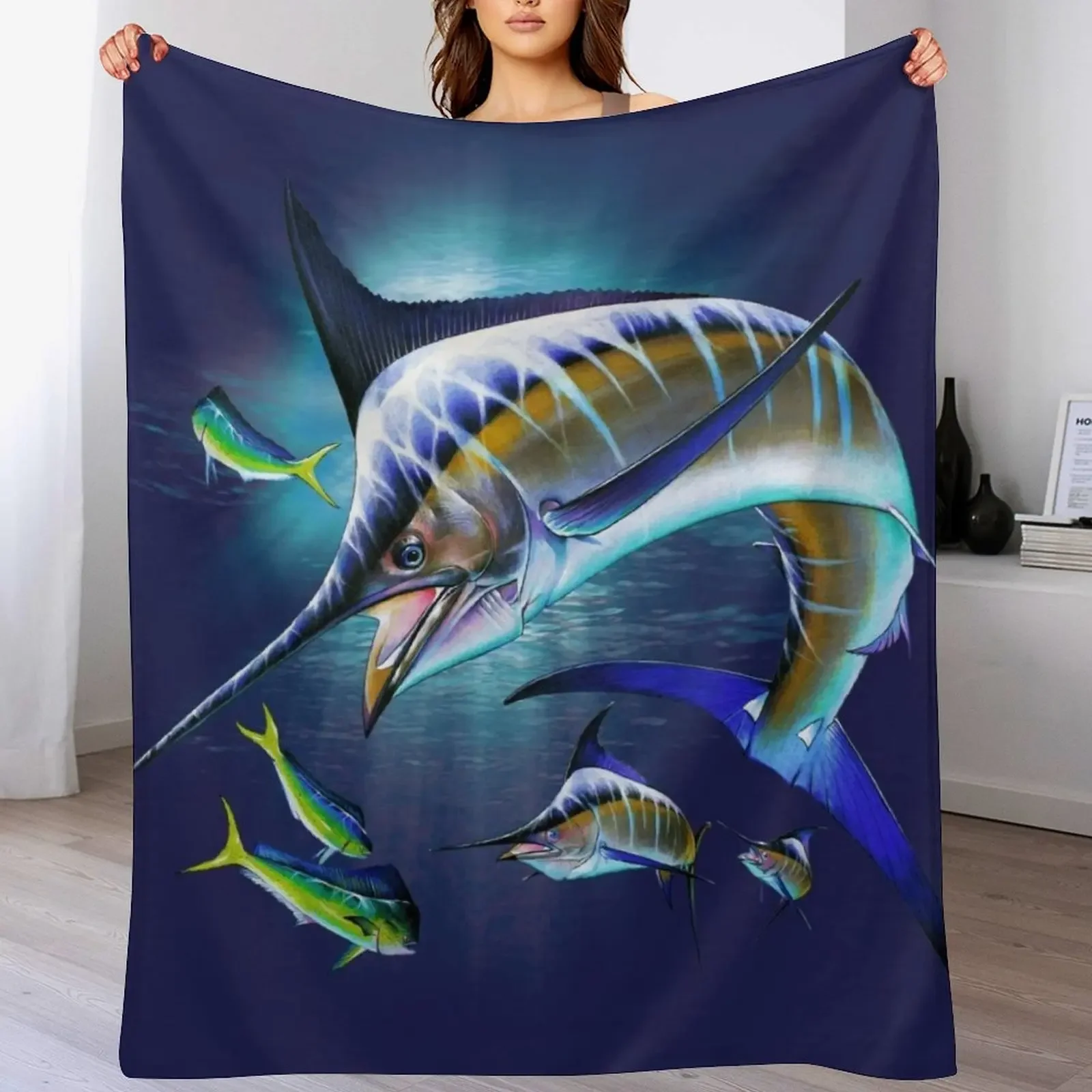 

Marlin and Mahi Mahi Throw Blanket Personalized Gift For Sofa Thin Nap Multi-Purpose Blankets