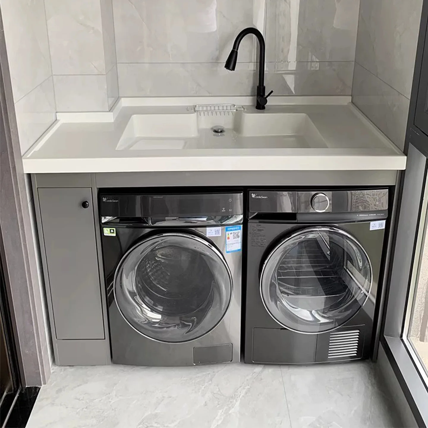 Space aluminum laundry cabinet , double washing machine  , dryer combination cabine