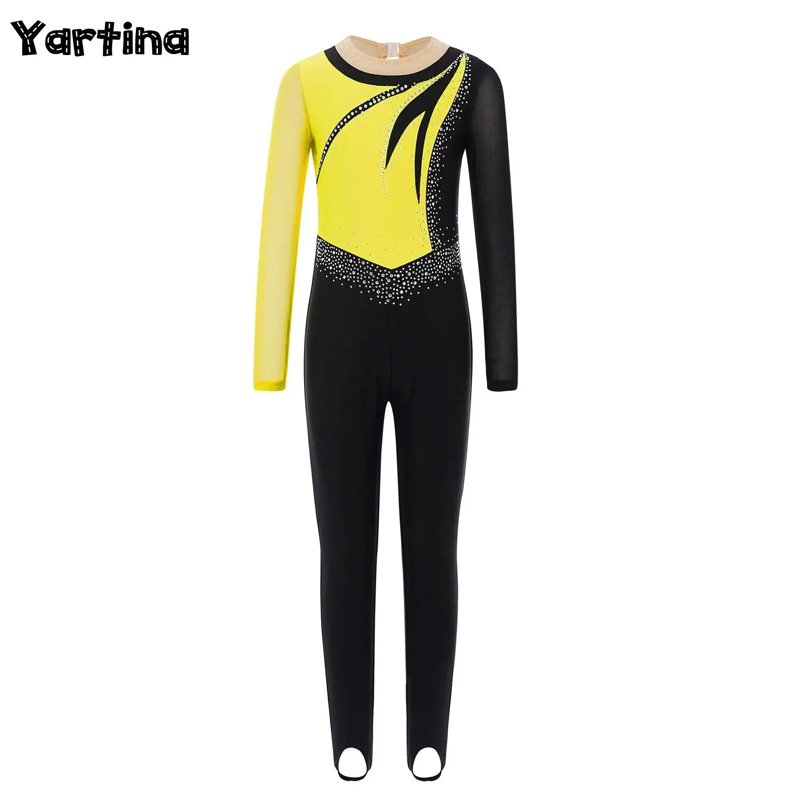 

Kids Girls Gymnastics Leotard Artistic Figure Skating Ballet Dance Performance Costume Shiny Rhinestones Dance Unitards Jumpsuit