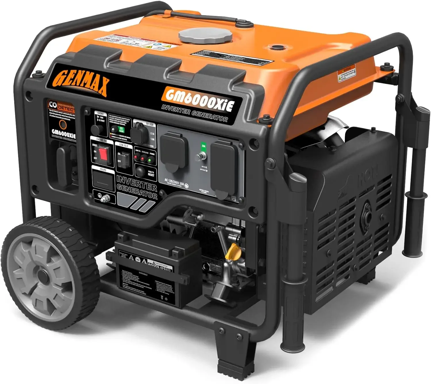 GENMAX Portable Inverter Generator, 6000W open frame Gas Powered High Speed Engine with Electric Star