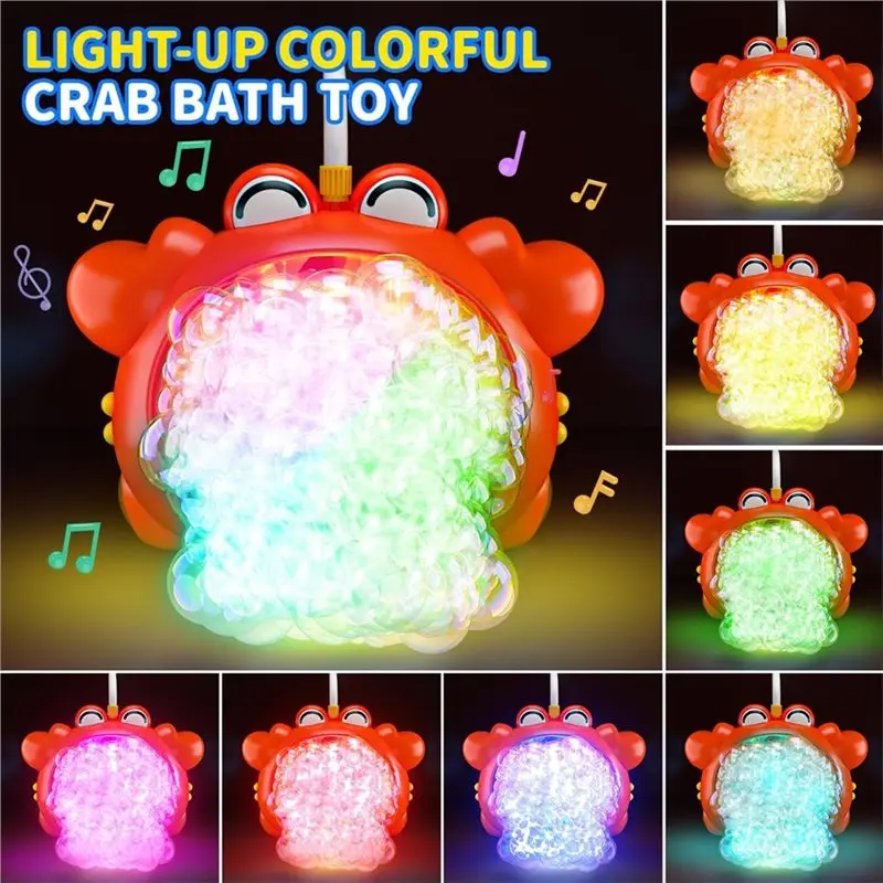 BEDW-Bath Toys For Kids 1-3& Babies 6-12 Months-Crab Themed, Rechargeable Light Up Bubble Machine With Music, Shower Head