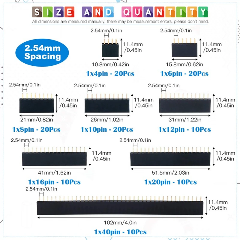 Imagem -06 - Single Row Fêmea Box Pcb Board Combination Kit Pin Socket Connector 2.54 mm Tipos 120 Pcs