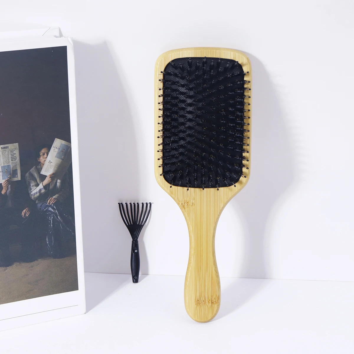 Large Bamboo and Wood Air Cushion Comb, Massage Hair Brush, Household Airbag Comb, with a Small Claw, Special for Real Hair Wigs