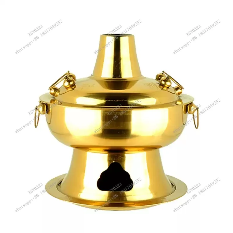 30cm Thickened Copper Hot Pot Beijing Style Traditional Charcoal Soup Pot for Restaurant Home Use