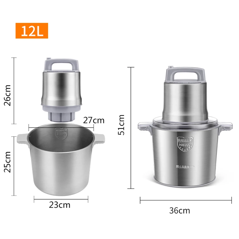 Máquina moedor de carne elétrica comercial, aço inoxidável, recheio, moagem, alimentos, legumes, 16L, 20L disponível