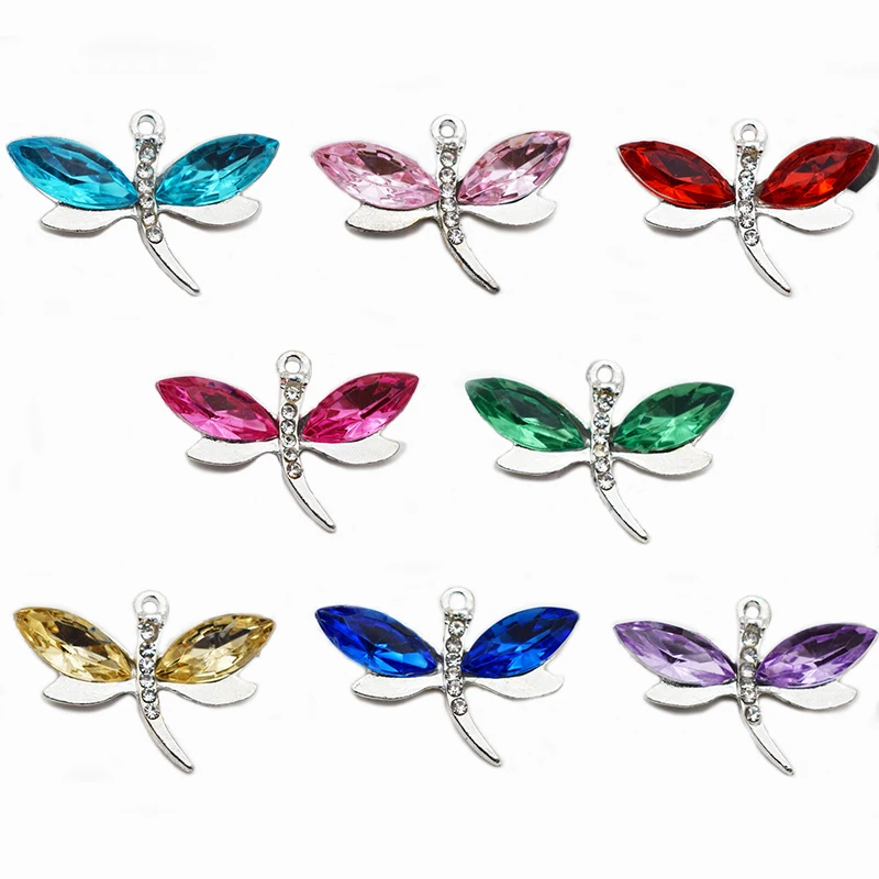 

WZNB 10Pcs Crystal Dragonfly Charms Insect Alloy Pendant for Jewelry Making Handmade Earring Bracelet Necklace Diy Accessories