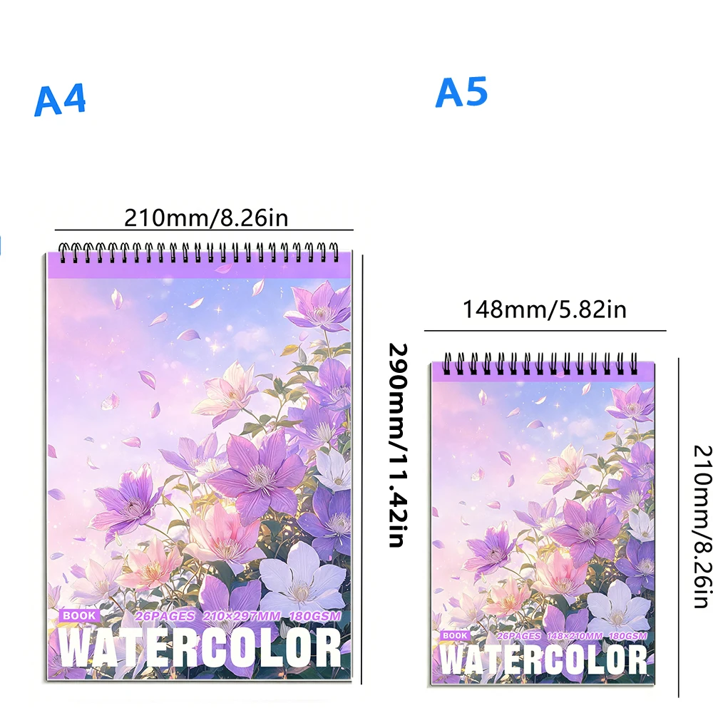 Watercolor Paper Book, 180gsm 26 Sheets Cold Press, No Bleed Art Pad for Painting, Sketching & Mixed Media