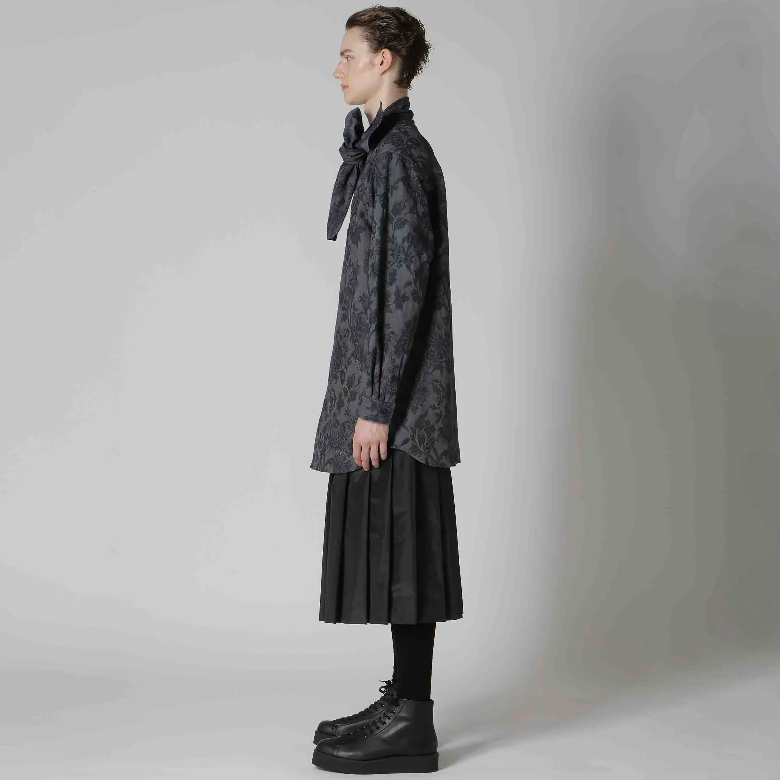 YOJI OOAK التصميم الأصلي زهرة الحبر مصبوغ قماش الجاكار قميص الرجال وشاح طوق قميص بأكمام طويلة أعلى الرجال