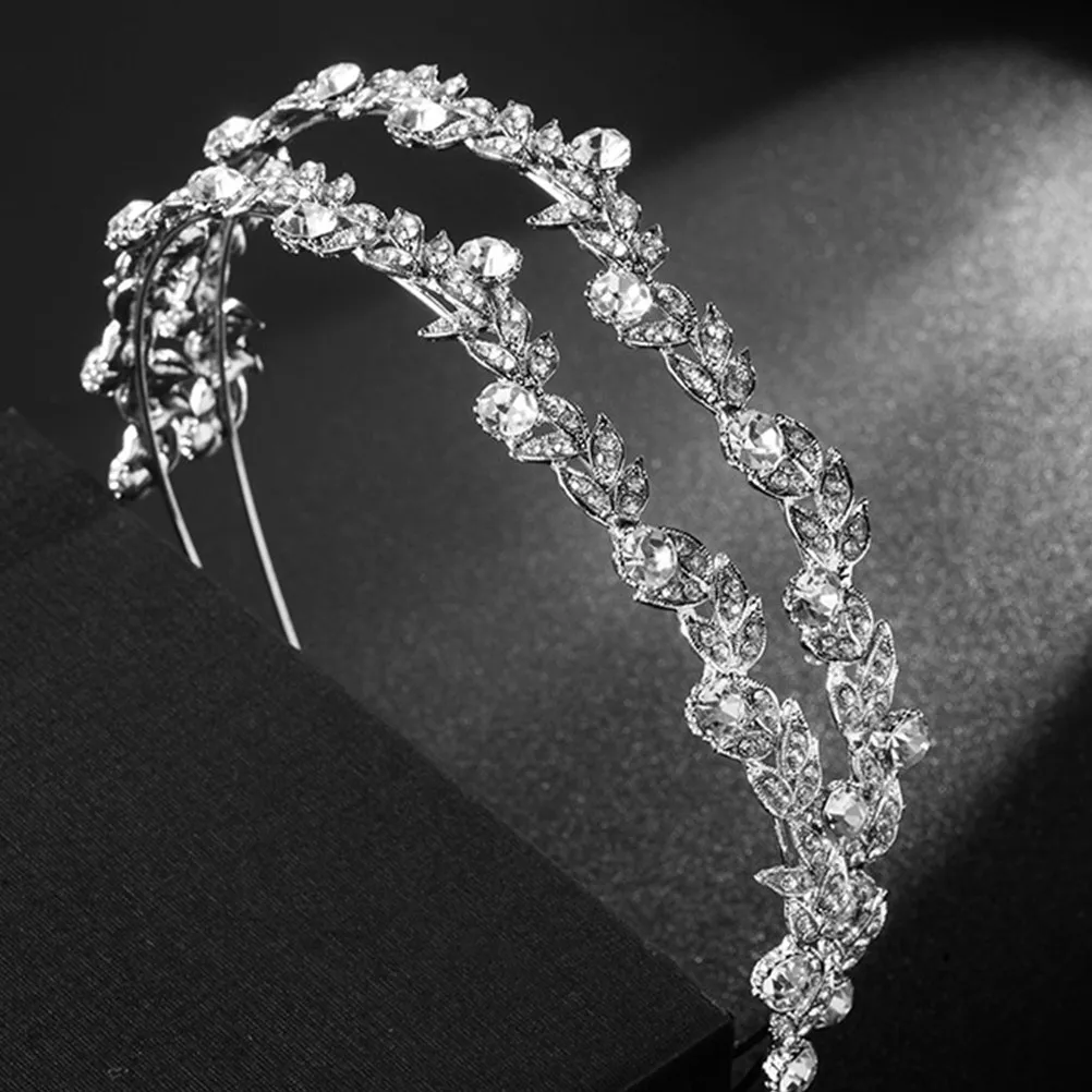 Crystal Rhinestone Bridal Hair Band Leaves Pattern Lightweight Non-Fading Alloy Headwear Wedding Party Headdress Festival