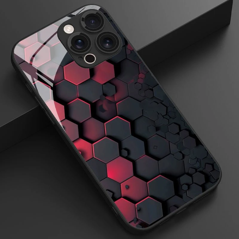 Geometric Honeycomb Design Print Tempered Glass Phone Case For Samsung Galaxy S26 S25 S24 S23 Ultra Plus FE Shockproof Cover