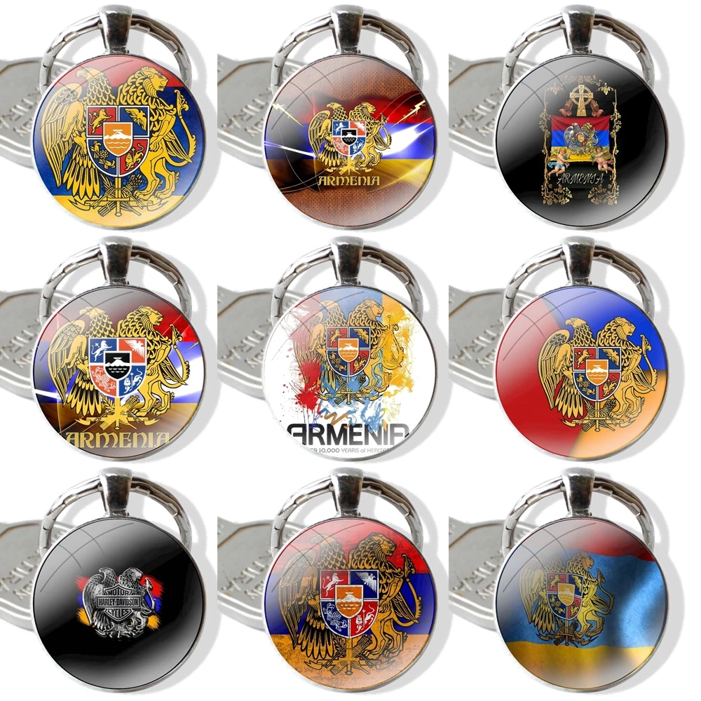 Armenia flag Keychain Handmade Glass Cabochon Key Ring Holder Pendant Key Chains