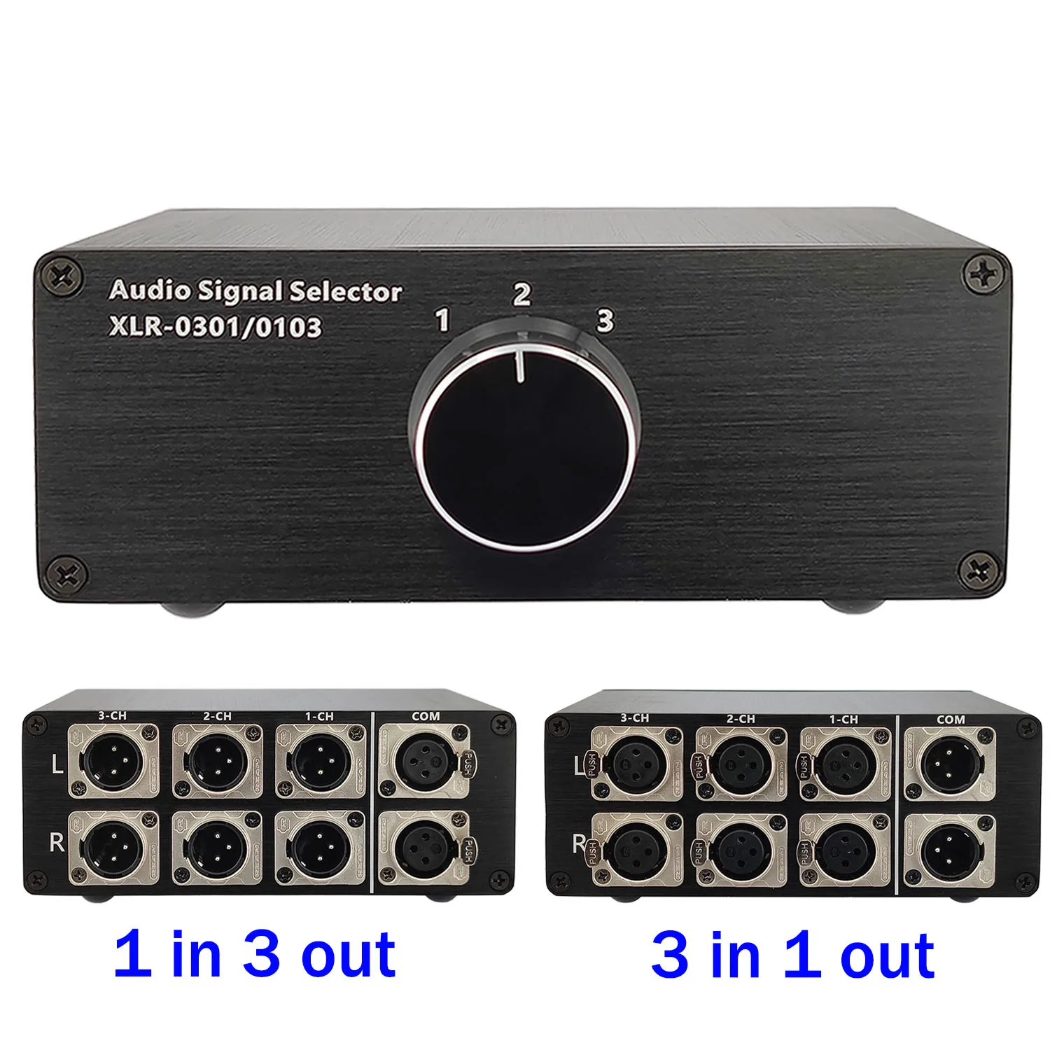 1 in 3 out 3 in 1 out Audio INPUT XLR Signal Cable Splitter Selector Switcher Switch Schalter Source Connector XLR selector