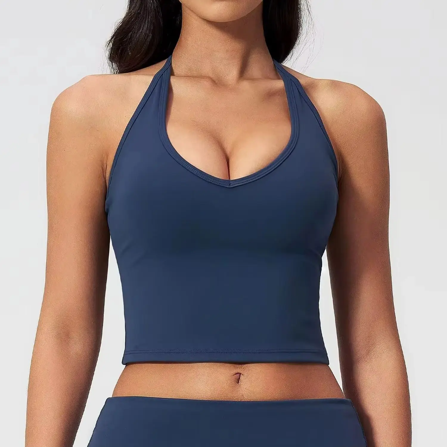 Women's Slim Fit Nude Sports Bra Yoga Bra Tank Fitness Vest Skin Friendly Pilates Top Beautiful Back Hanging Neck Fitness Tops