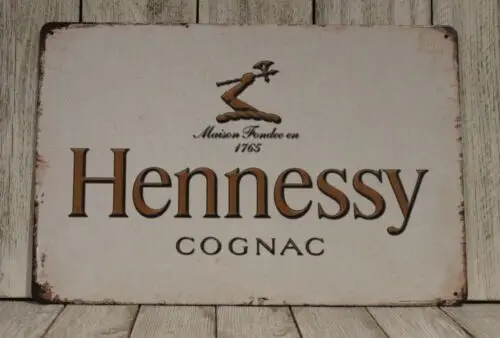 Hennessy Cognac Tin Metal Sign Bar Man Cave Rustic Vintage Style Liquor Store Ad