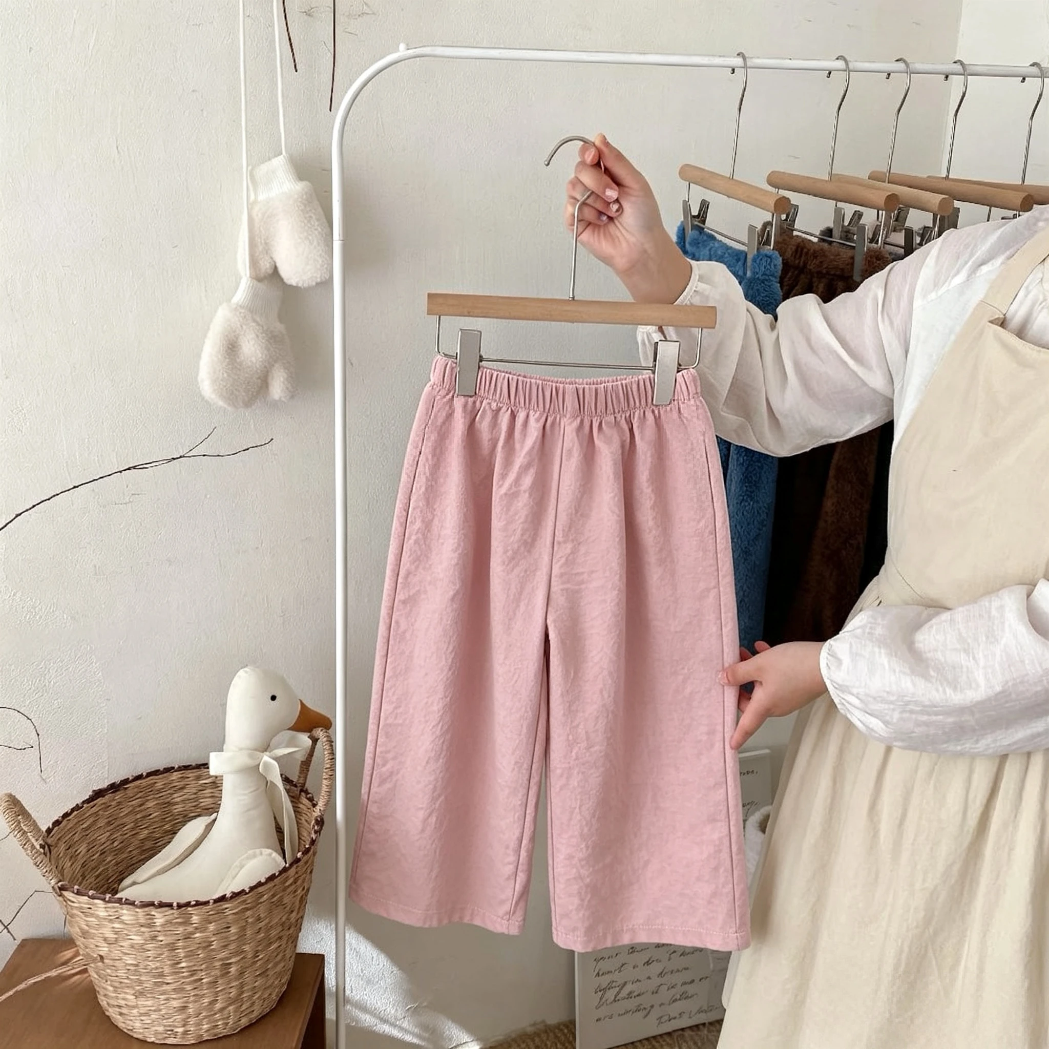 Summer New Girls' Nine-point Straight Pants Solid Color Fashion Versatile Casual Trousers Summer Clothing Children Thin Pants