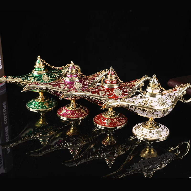 Retro Metal Alloy Carved Large Aladdin Magic Lamp Arts Crafts Gifts for Home Decor Collectible Many Styles