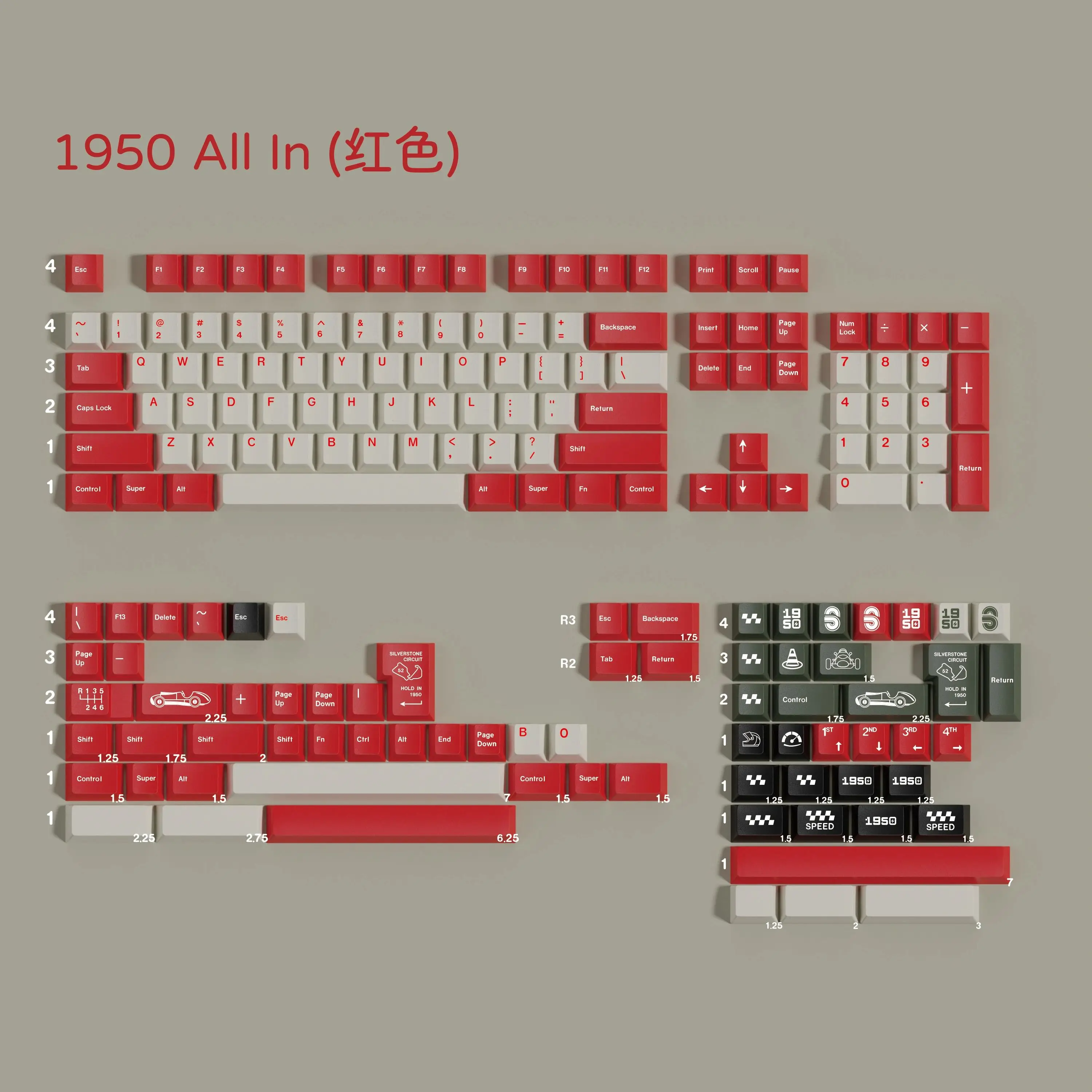 PBT 1950 Keycaps Set Cherry Profile Dye Sublimation Key Cap For Cherry MX Switch Mechanical Keyboard Split Spacebar