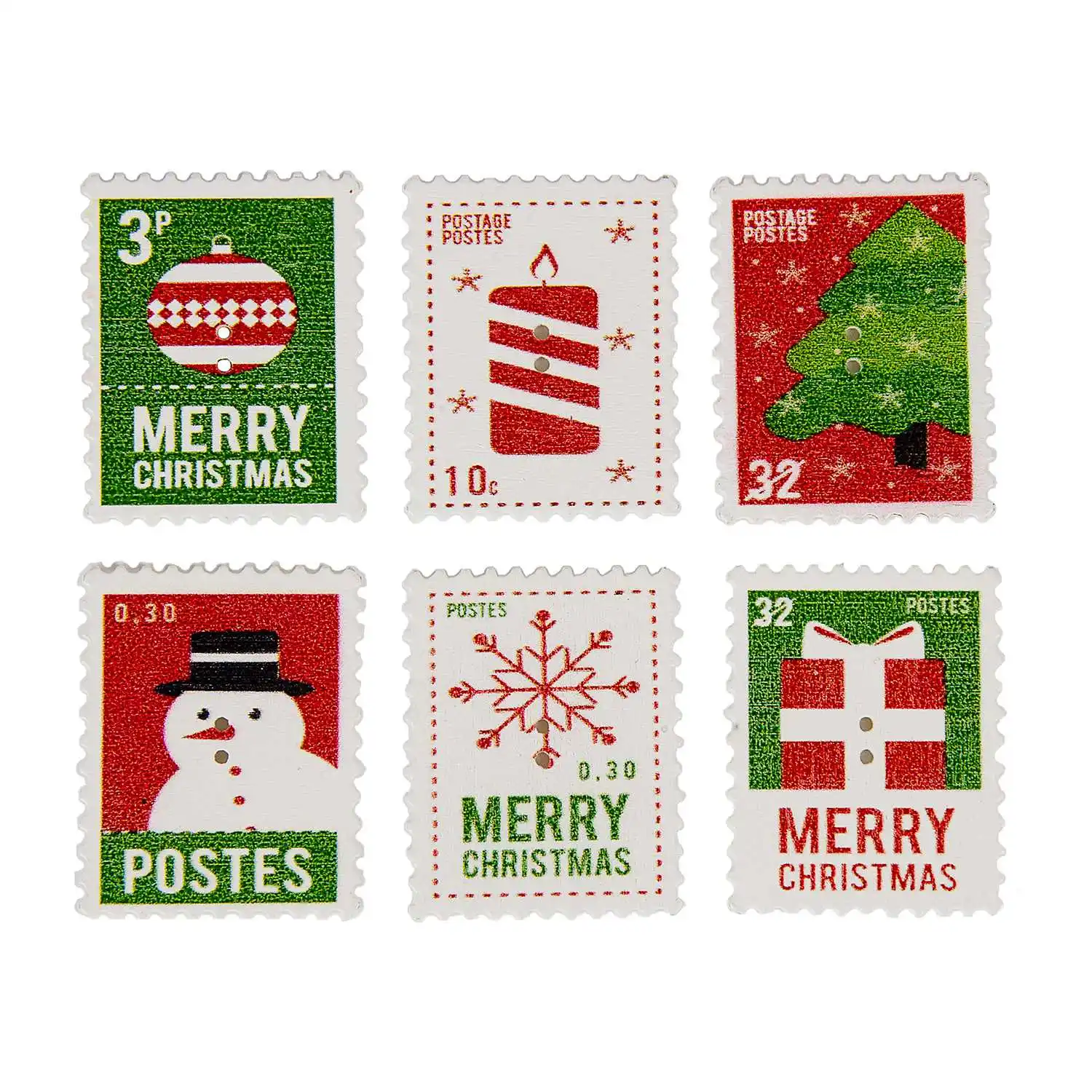 30pcs Retro Series Stamp Shape tema natalizio bottoni in legno per cucire Scrapbooking abbigliamento artigianato accessori Decor 38mm