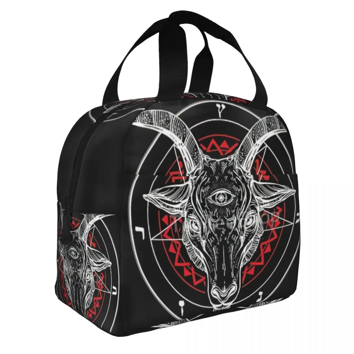 

Satanic Goat Baphomet Circle Satan Symbol Lucifer Devil Lunch Bento Bag Portable Aluminum Foil thickened Thermal Cloth Lunch Bag