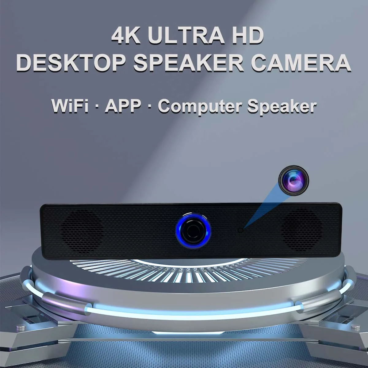 

4K WiFi Desktop Speaker Camera – Motion Detection, Remote App Viewing, Loop Recording, Home Office Surveillance Monitor