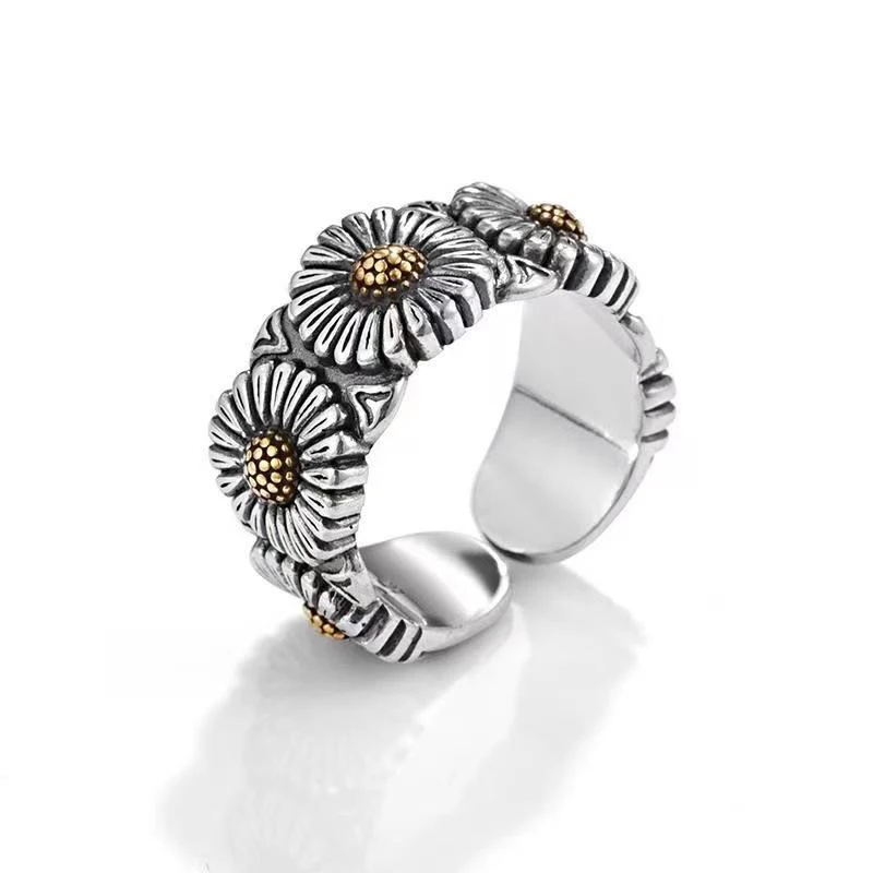 Mewanry Daisy Flower Finger Ring For Women Girl Vintage Hip Hop Punk Trendy Heavy Industry Simple Handmade Birthday Jewelry Gift