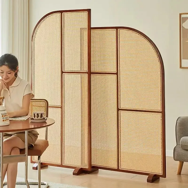 Vintage rattan screen partitions living room entrance door and entryway screen, Japanese-style vintage bedroom movable