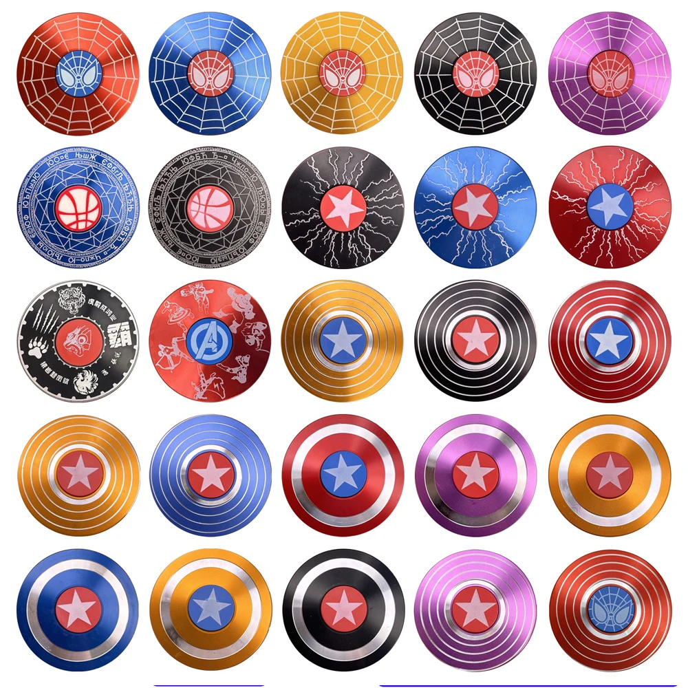 Dual-Sided Spider-Man & Captain America Shield Metal Fidget Spinner Finger Gyro Stress Relief Toy